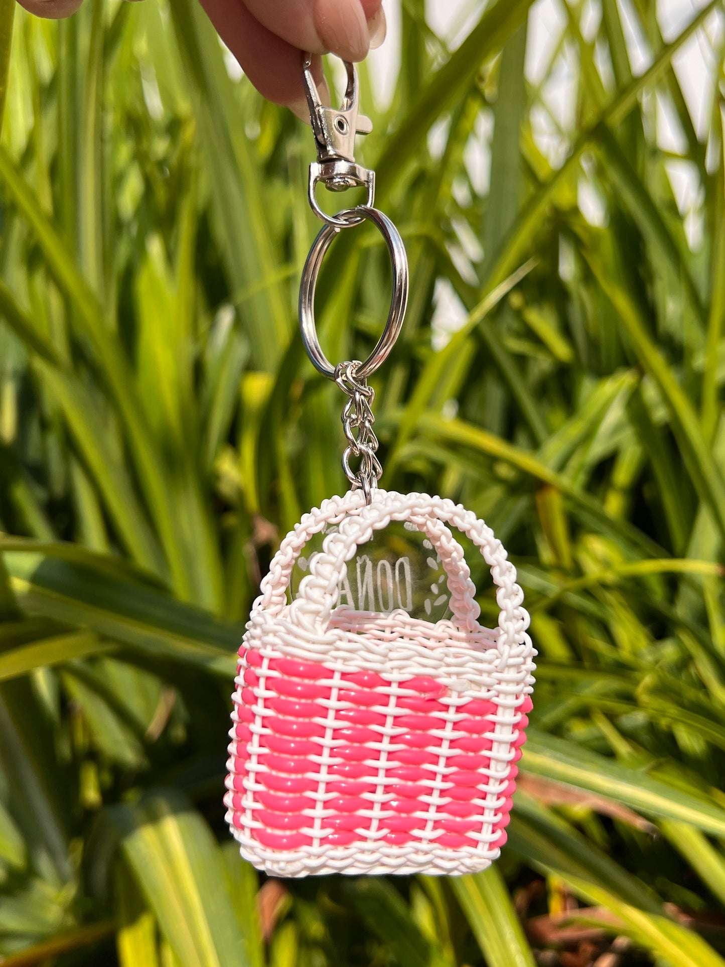 Llavero jumbo de bolsa blanco y rosita🌸