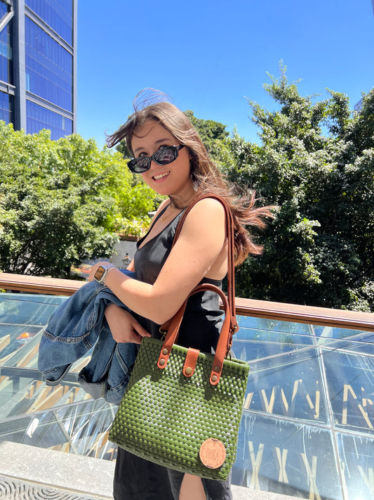 Tote bag con correa verde olivo🍃