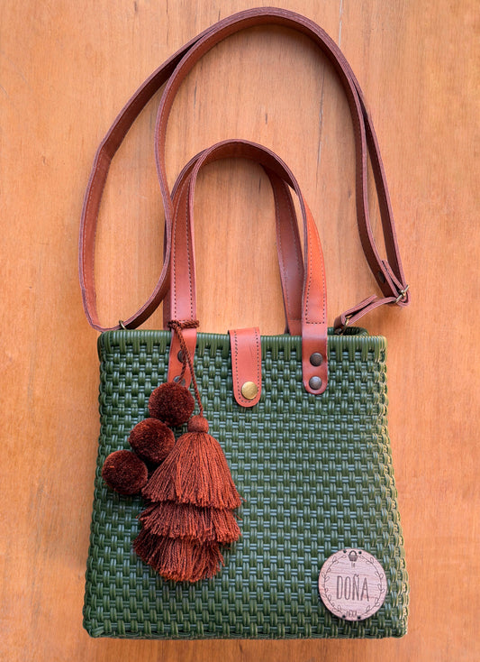 Tote bag con correa verde olivo🍃