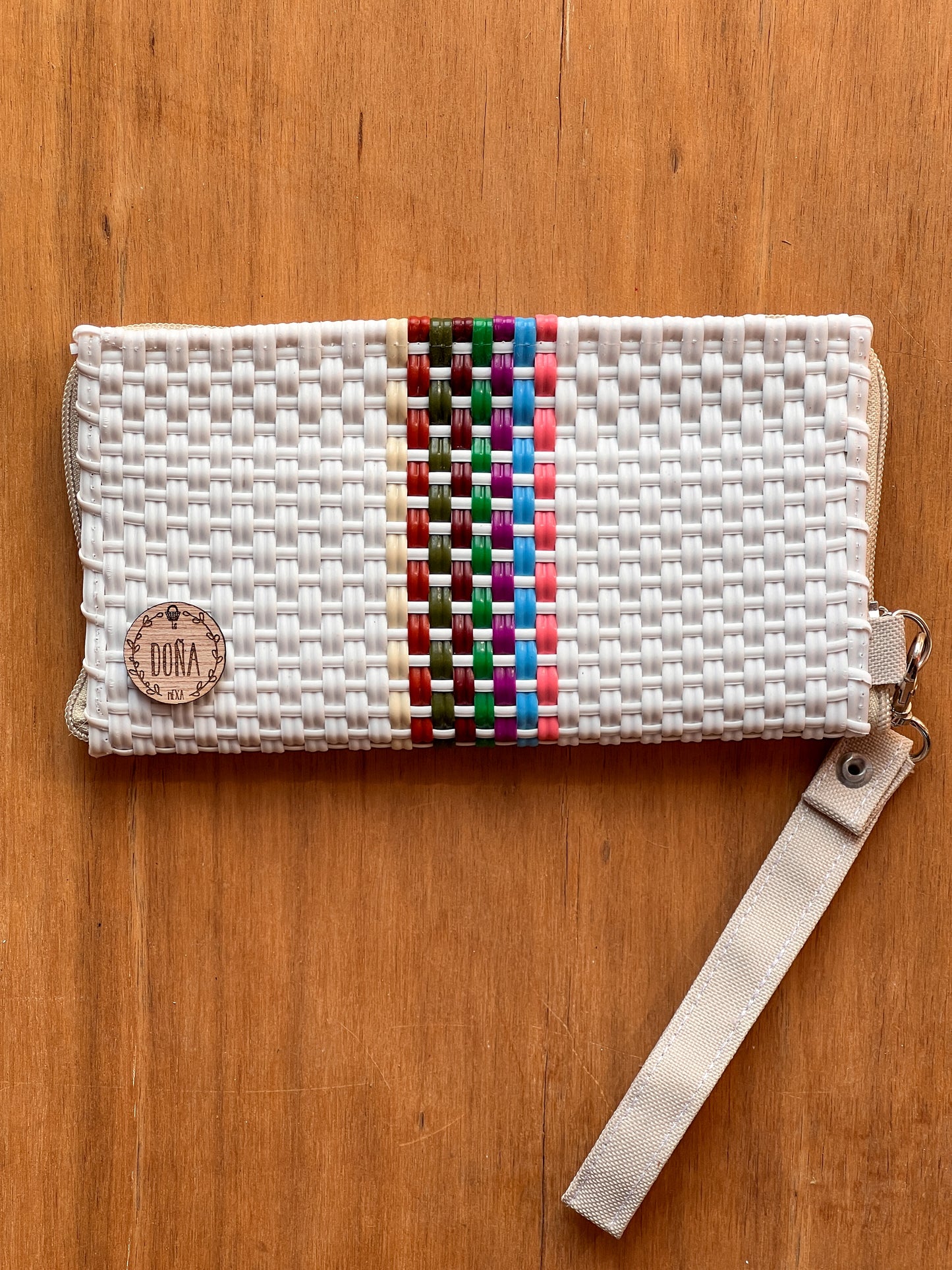 Cartera con cierre blanca franja de colores💗