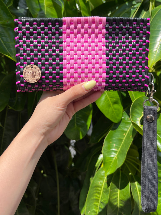 Cartera con cierre blanca franja de colores💗